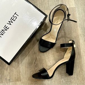 Nine West Nora Black Leather Chunk Heel